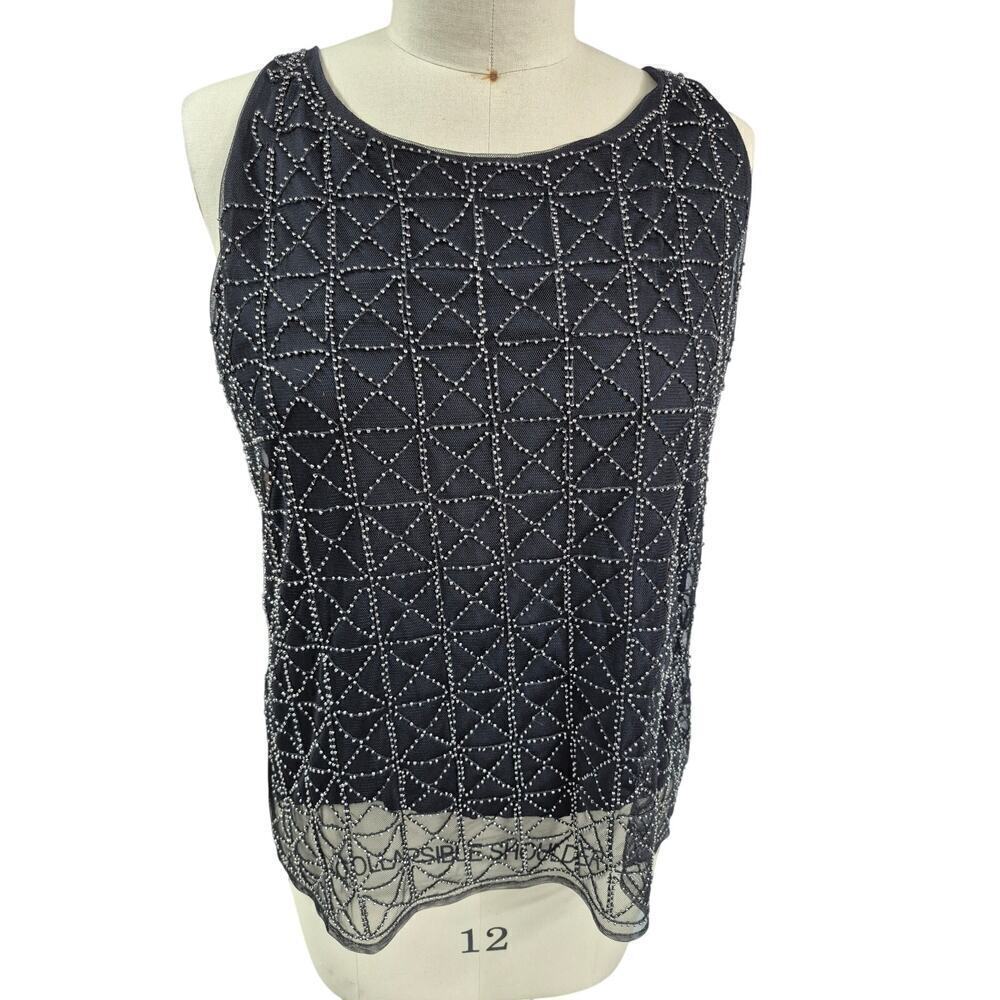 Chico's Polyester/Rayon Mesh Beaded Camisole Black Sz M (Chico's 1)